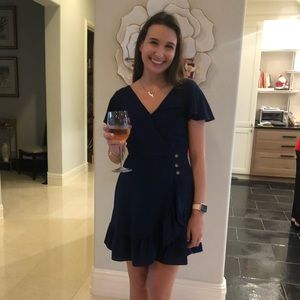 By & By Women’s XS Navy Ruffle Mini Dress